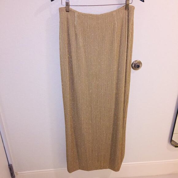 Cache 2 Pc. Set VINTAGE Mock Neck Sleeveless Top & Maxi Skirt GOLD Stripe medium - Picture 8 of 9